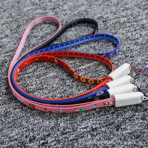 Yijiashishang Black Dual Sided Silk Printing Logo Lanyard USB Charger Cable 3 in 1 Lanyard USB Cable